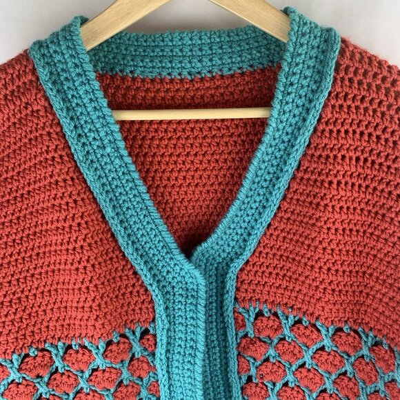 Womens Crochet Sweater Cardigan Handmade Knit Cottagecore Grandma OOAK - Picture 3 of 6